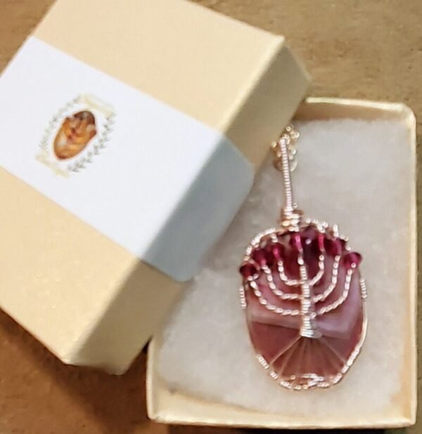 Pink Menorah Stone Pendant - Image 6