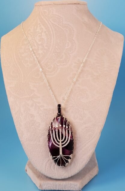 Purple Menorah Stone Pendant - Image 2